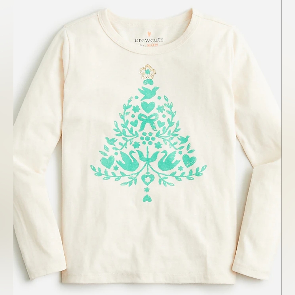 Crewcuts girls holiday long sleeves tshirt, small 6-7, off white